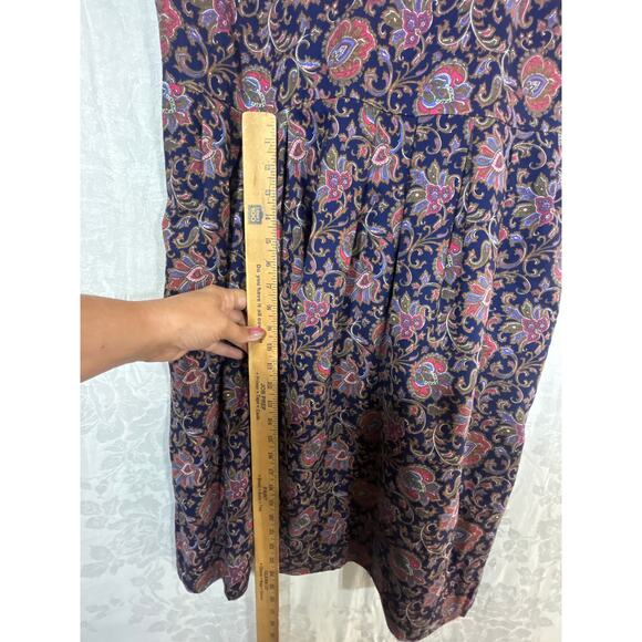 Via Sant Andrea Dress 18 Navy Blue Floral Made in USA Apron Button Sides Jumper - Picture 11 of 11